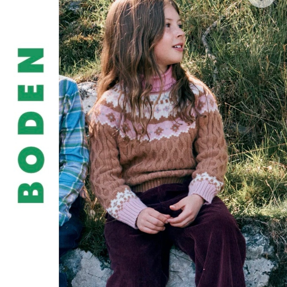 Girls Fair Isle Nordic Cable Jumper Camel Melange Easter Spring Cozy  12-13Y